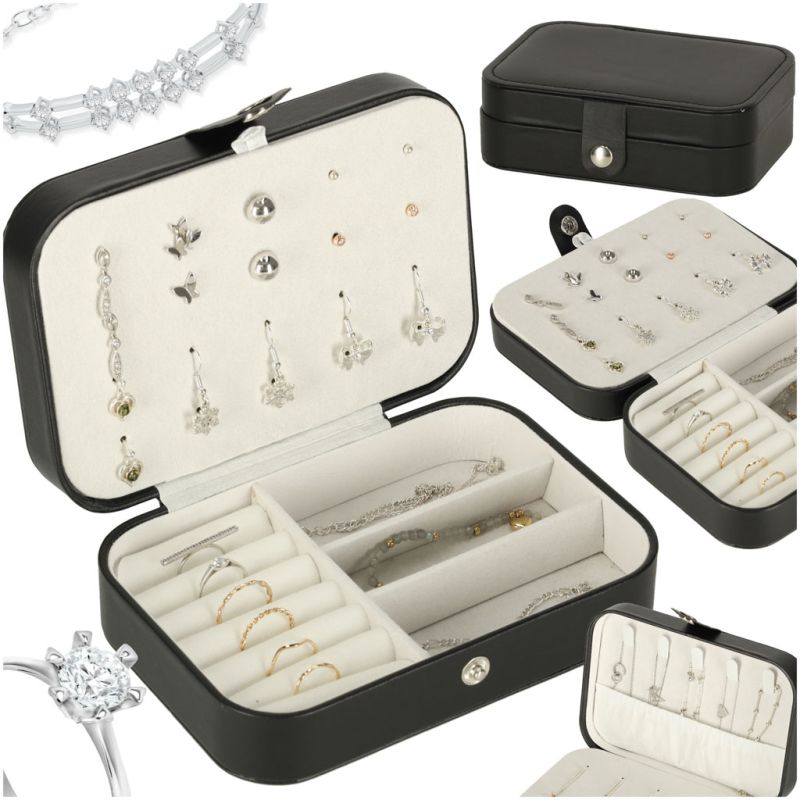 Szkatułka pudełko na biżuterię organizer czarny - obrazek 10