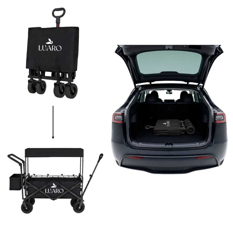 Wózek transportowy LUARO plażowy składany z daszkiem i siatką czarny 120L - obrazek 11