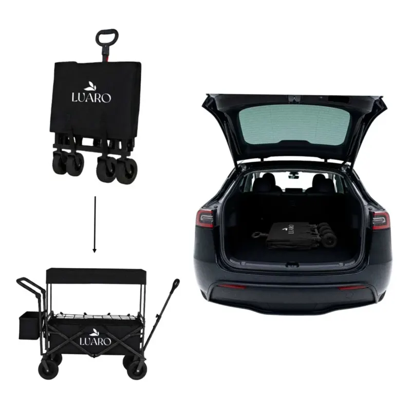 Wózek transportowy LUARO plażowy składany z daszkiem i siatką czarny 120L - obrazek 11