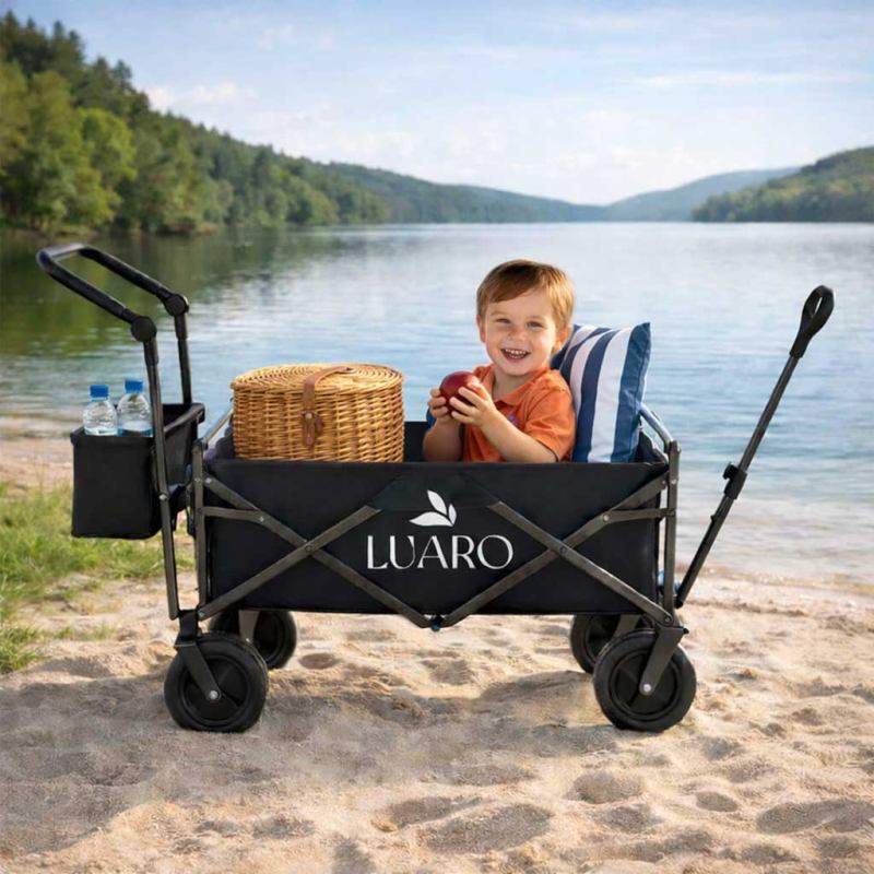 Wózek transportowy LUARO plażowy składany z daszkiem i siatką czarny 120L - obrazek 12