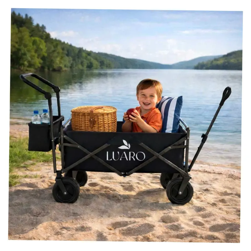 Wózek transportowy LUARO plażowy składany z daszkiem i siatką czarny 120L - obrazek 12