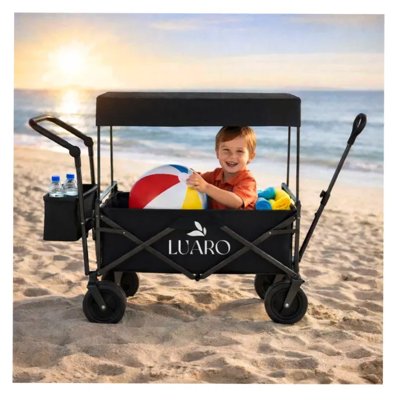 Wózek transportowy LUARO plażowy składany z daszkiem i siatką czarny 120L - obrazek 13