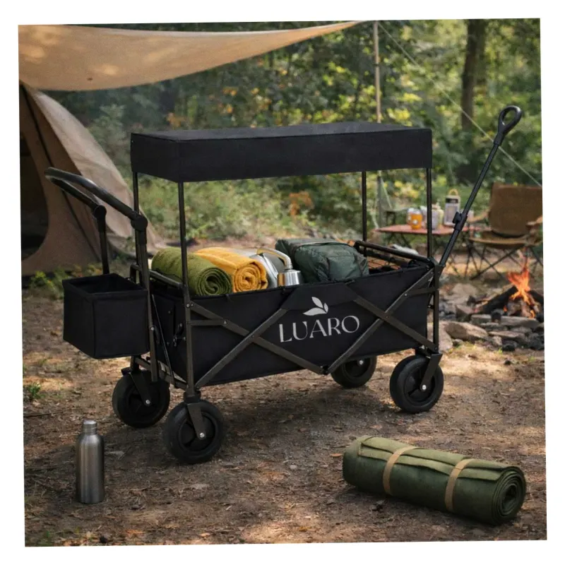 Wózek transportowy LUARO plażowy składany z daszkiem i siatką czarny 120L - obrazek 14