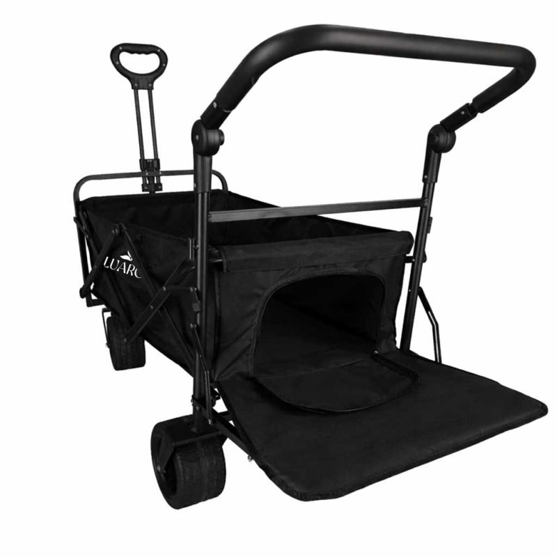 Wózek transportowy LUARO plażowy składany z daszkiem i siatką czarny 120L - obrazek 15