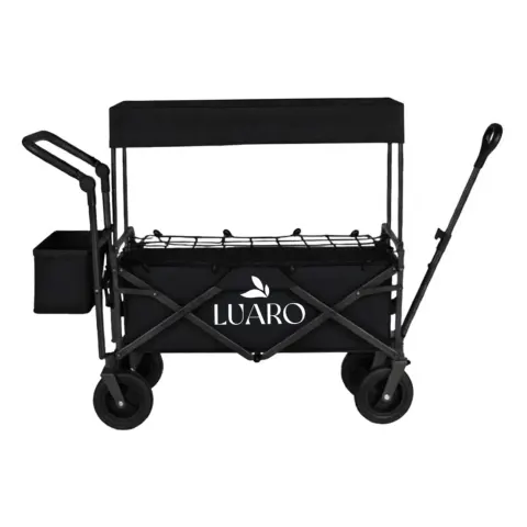 Wózek transportowy LUARO plażowy składany z daszkiem i siatką czarny