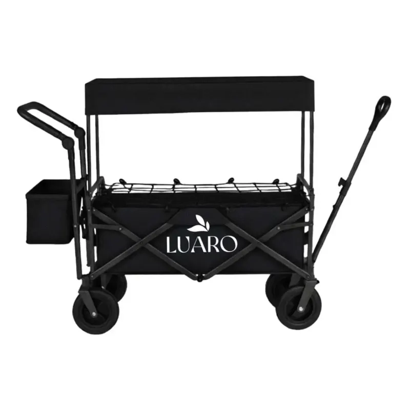 Wózek transportowy LUARO plażowy składany z daszkiem i siatką czarny