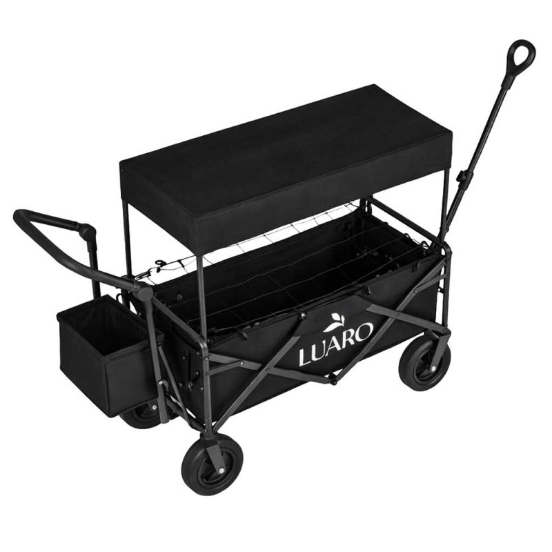 Wózek transportowy LUARO plażowy składany z daszkiem i siatką czarny 120L - obrazek 5
