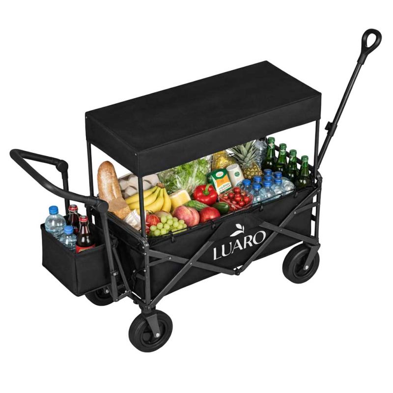 Wózek transportowy LUARO plażowy składany z daszkiem i siatką czarny 120L - obrazek 7