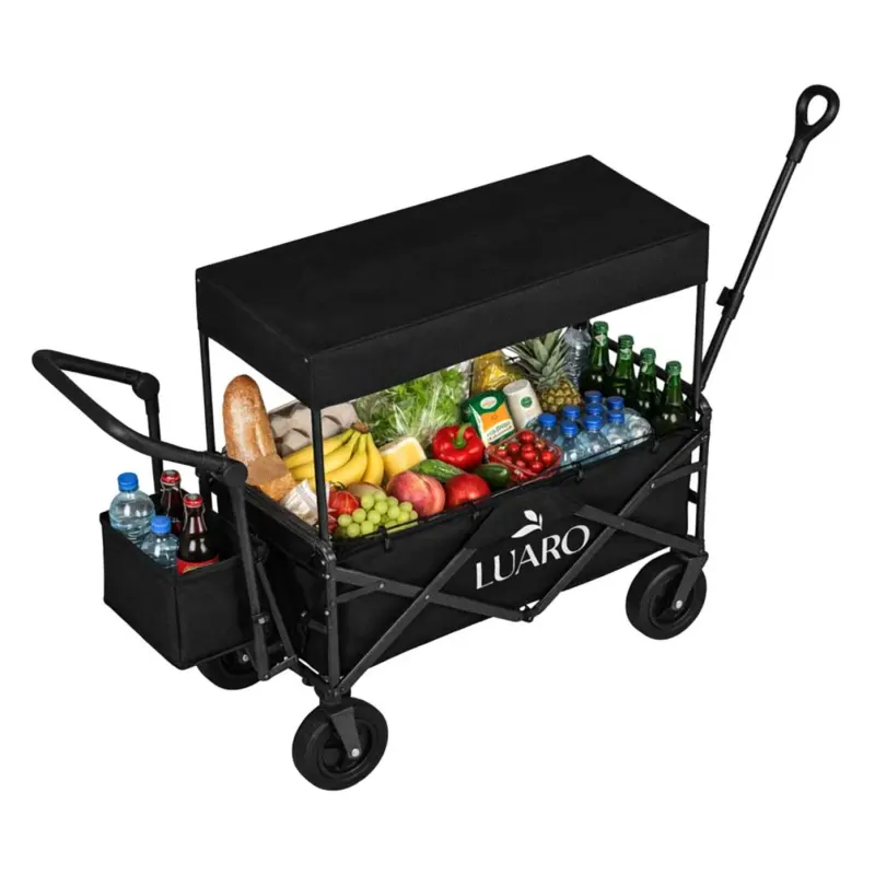 Wózek transportowy LUARO plażowy składany z daszkiem i siatką czarny 120L - obrazek 7