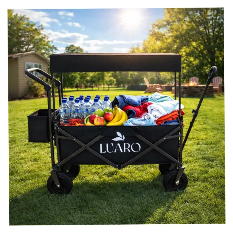 Wózek transportowy LUARO plażowy składany z daszkiem i siatką czarny 120L - obrazek 8