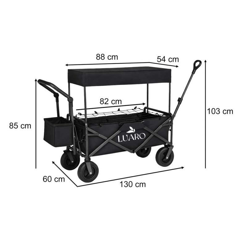 Wózek transportowy LUARO plażowy składany z daszkiem i siatką czarny 120L - obrazek 9