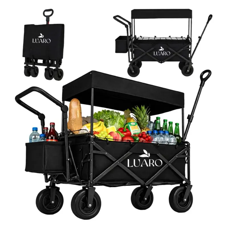 Wózek transportowy LUARO plażowy składany z daszkiem i siatką czarny 120L - obrazek 10