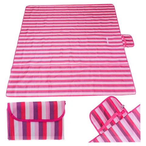 Mata plażowa wodoodporna koc piknikowy plażowy składany torba XXL 200x200cm różowa