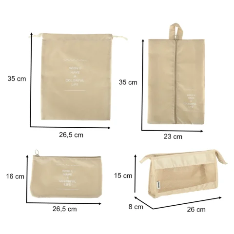 Organizery do walizki zestaw podróżny 8 sztuk akcesoria do przechowywania ubrań torby wodoodporne kosmetyczka worek na buty beżowe