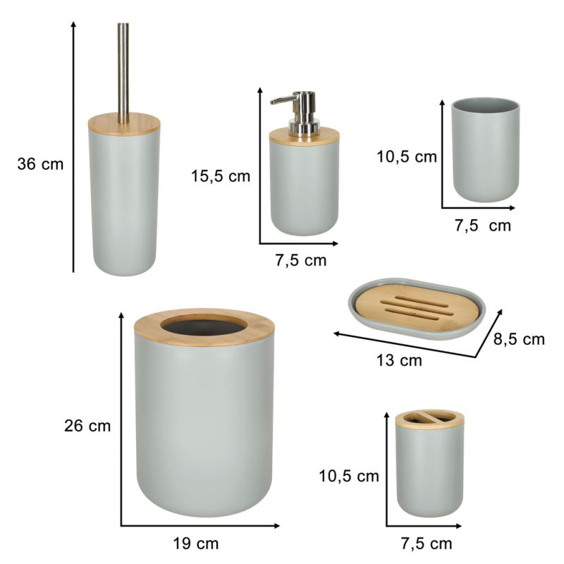 Zestaw łazienkowy szczotka do WC dozownik mydła mydelniczka kubek 6 elementów szary - obrazek 7