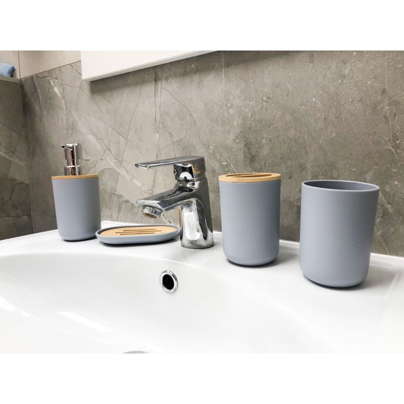 Zestaw łazienkowy szczotka do WC dozownik mydła mydelniczka kubek 6 elementów szary - obrazek 9