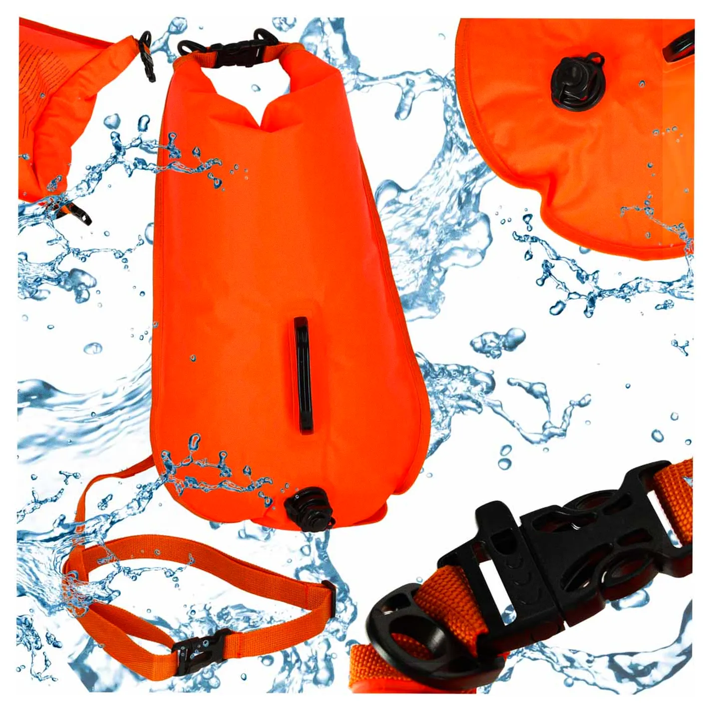 Bojka do pływania boja asekuracyjna ratunkowa pływacka sucha kieszeń gwizdek 28l