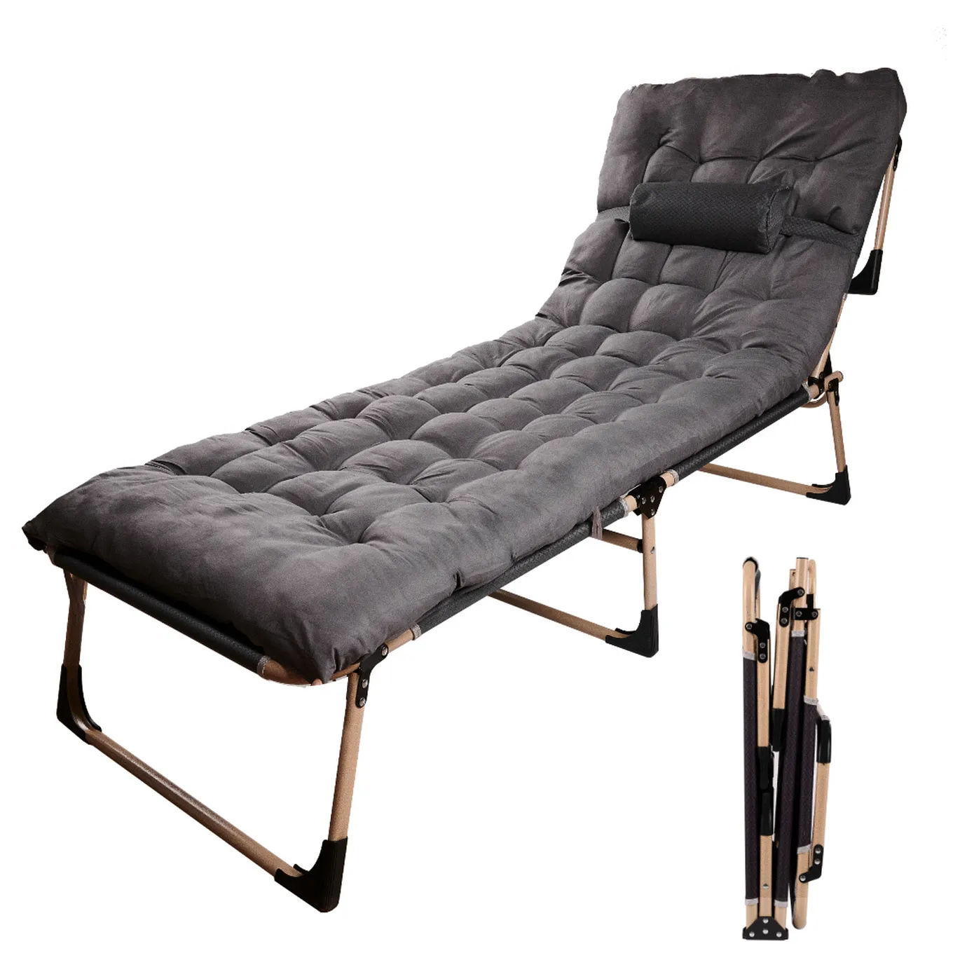 Łóżko polowe LUARO turystyczne składane leżak biznesowy 193 cm ciemny szary
