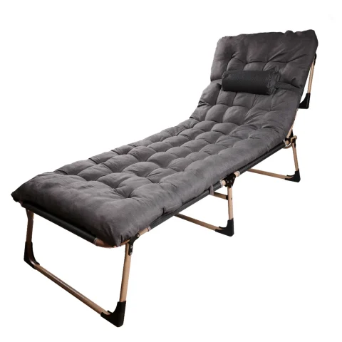 Łóżko polowe LUARO turystyczne składane leżak biznesowy 193 cm ciemny szary