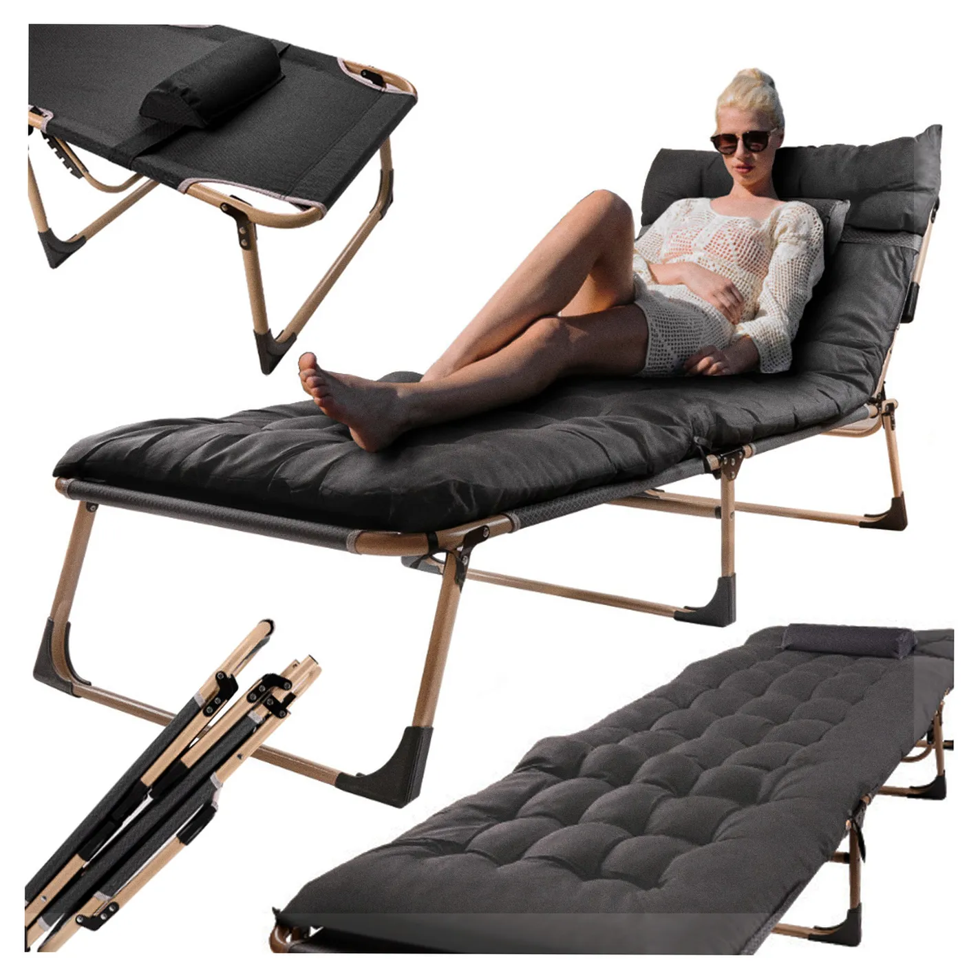 Łóżko polowe LUARO turystyczne składane leżak biznesowy 193 cm ciemny szary - obrazek 7