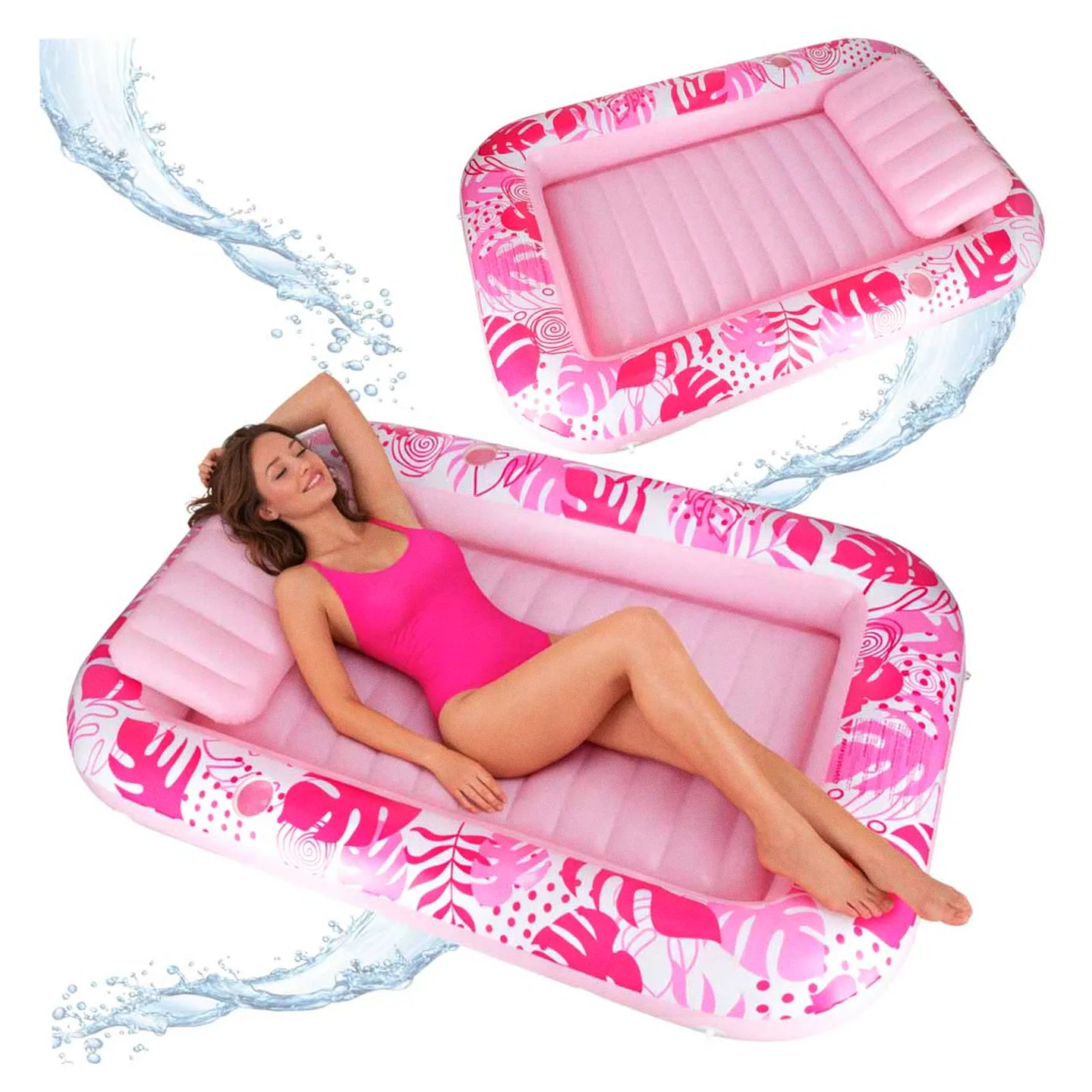 Materac dmuchany do pływania, leżak do opalania z poduszką 175cm różowy - obrazek 12