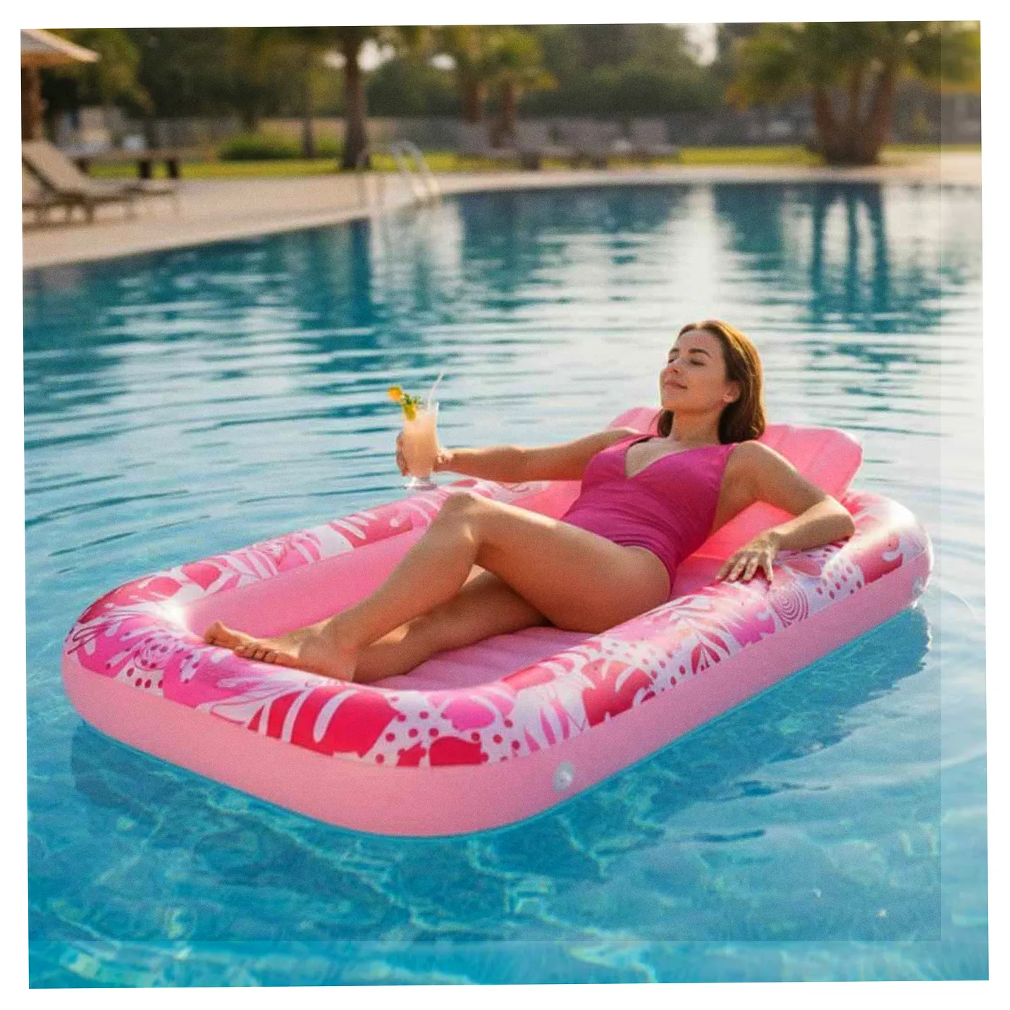 Materac dmuchany do pływania, leżak do opalania z poduszką 175cm różowy - obrazek 10