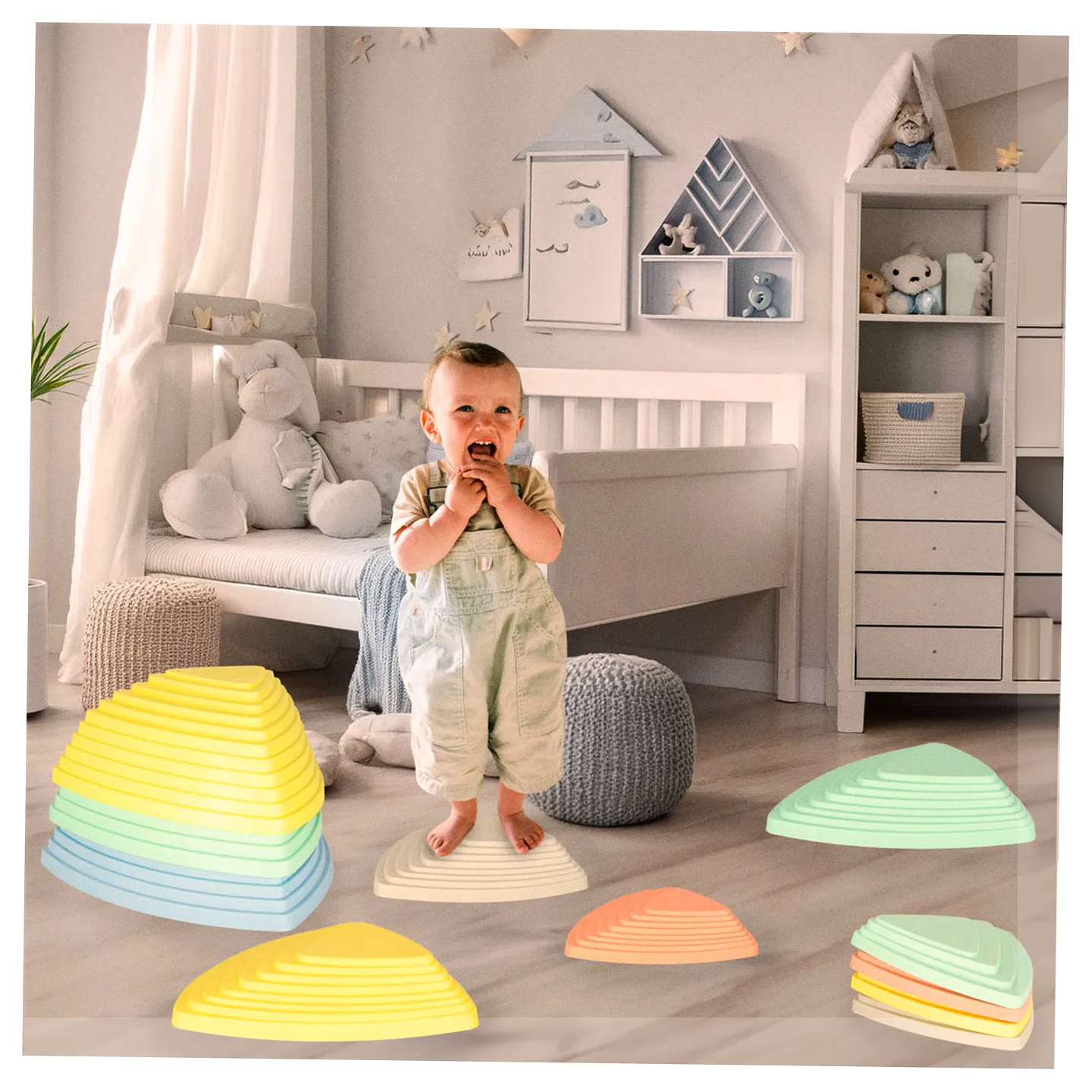 Ścieżka sensoryczna kamienie rzeczne do treningu równowagi podłoga to lawa gra 11 elementów pastelowa - obrazek 11