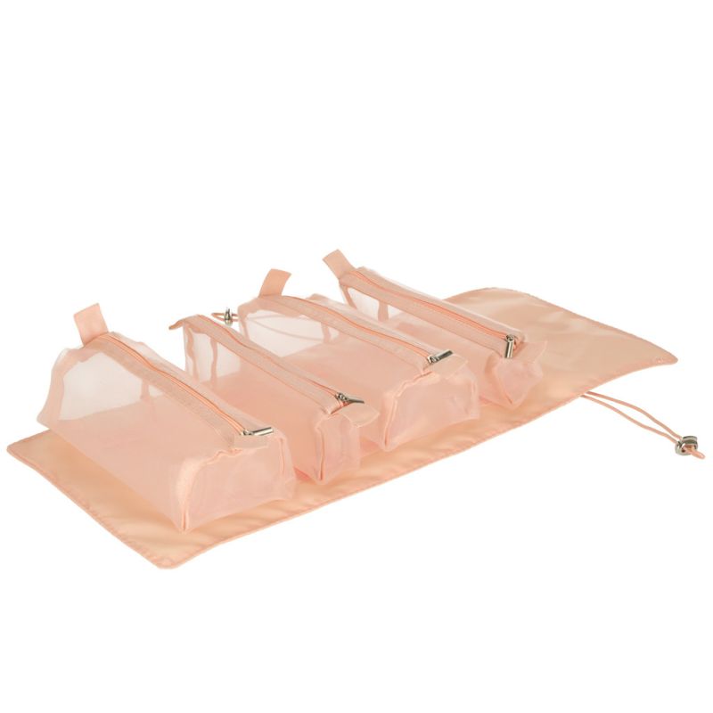 Kosmetyczka składana podróżna wypinana zwijana 4w1 duża pojemność przenośna różowa - obrazek 4