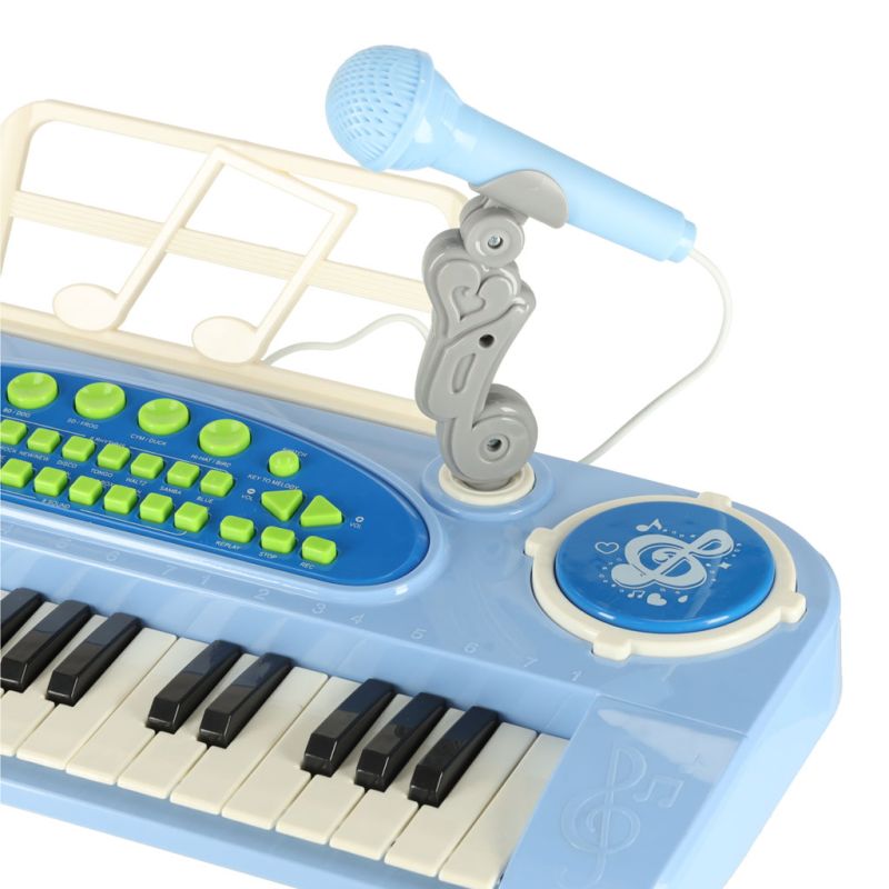 Keyboard dla dzieci pianinko interaktywne organki 37 klawiszy mikrofon statyw niebieski - obrazek 11