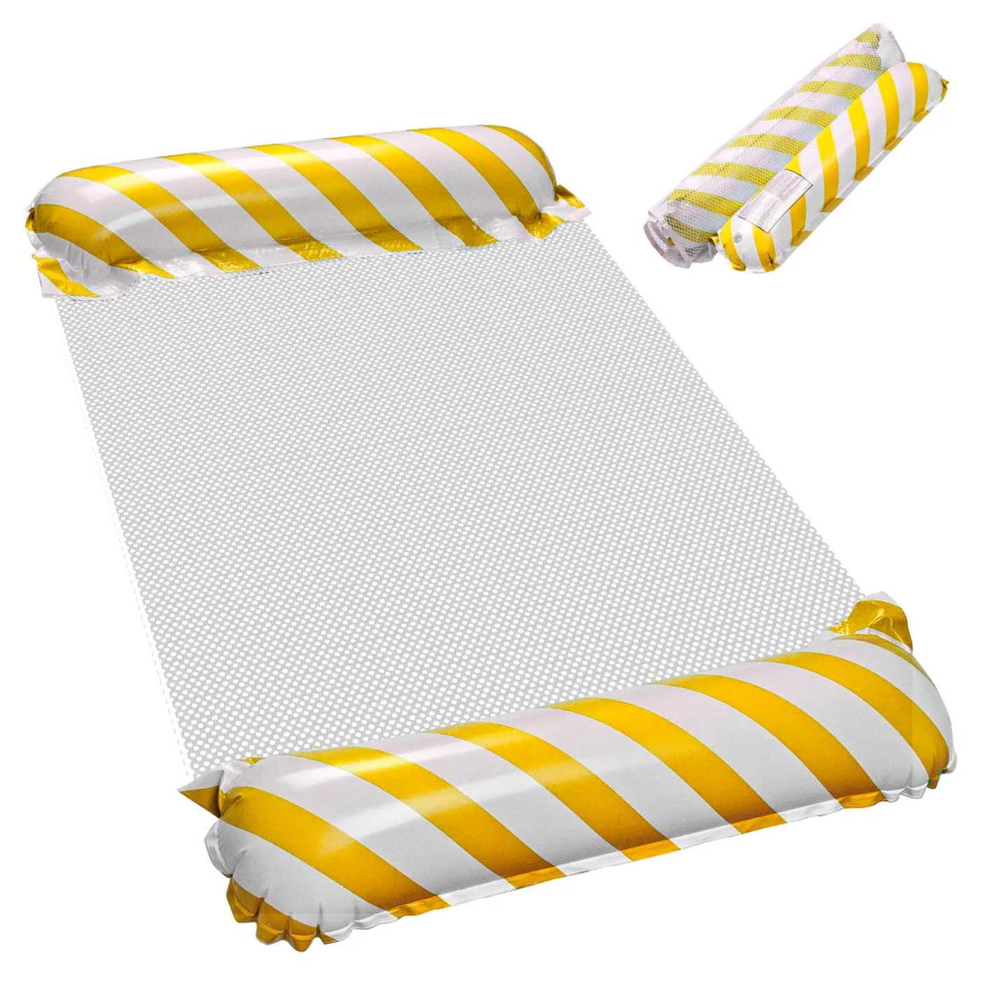 Materac dmuchany plażowy hamak wodny leżak fotel krzesło do pływania basenu żółty