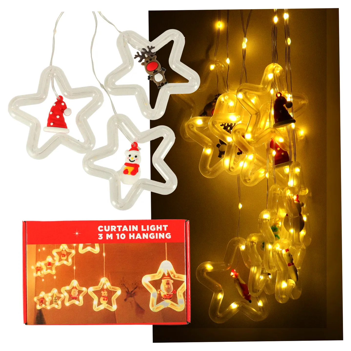 Kurtyna Led na okno girlanda gwiazdki świąteczna choinkowa 3 m 125 LED