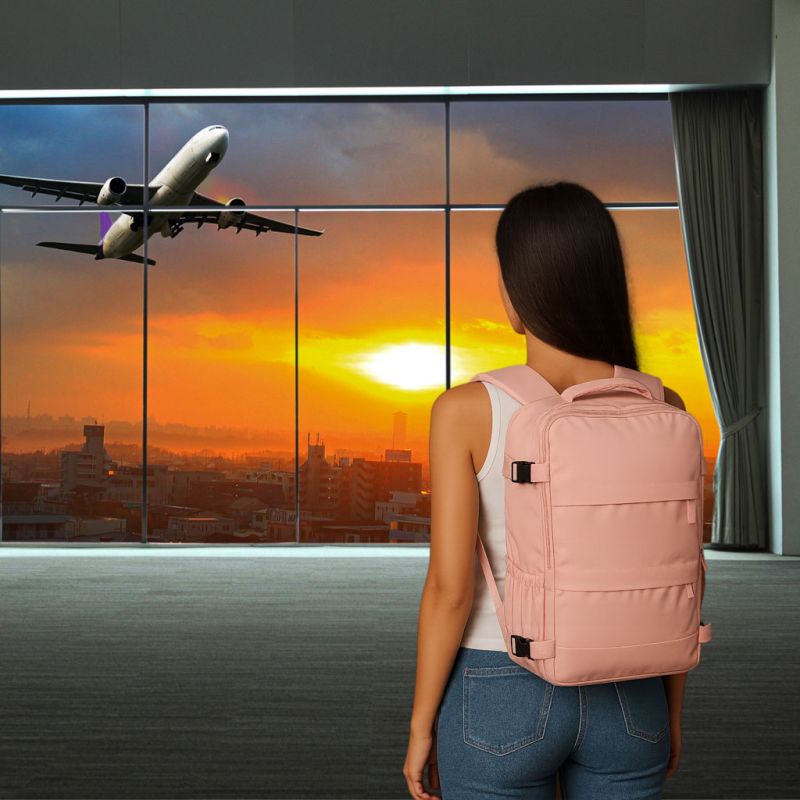 Plecak podróżny turystyczny bagaż różowy 45x30 cm - obrazek 12