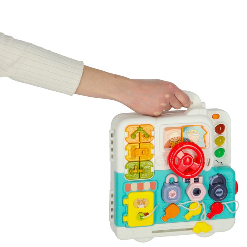 Tablica manipulacyjna sensoryczna montessori walizka pokrętła miś XXL światło dźwięk - obrazek 12