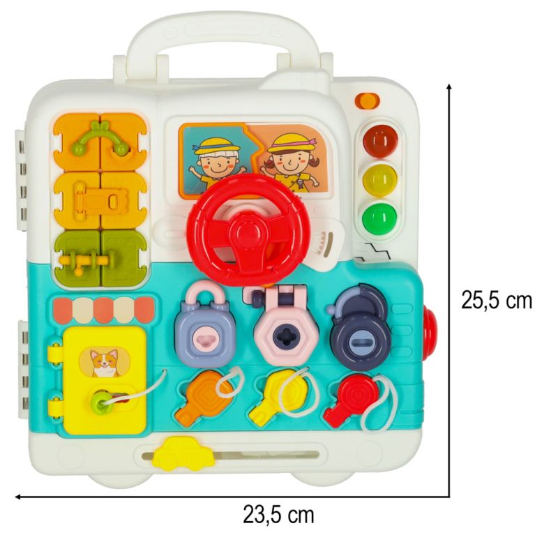 Tablica manipulacyjna sensoryczna montessori walizka pokrętła miś XXL światło dźwięk - obrazek 14