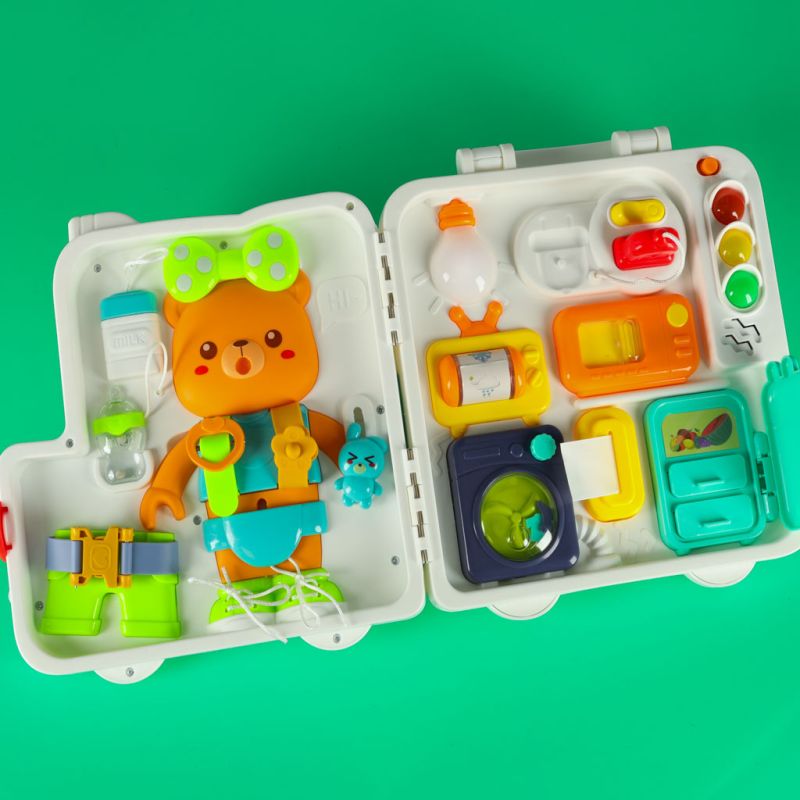 Tablica manipulacyjna sensoryczna montessori walizka pokrętła miś XXL światło dźwięk - obrazek 8