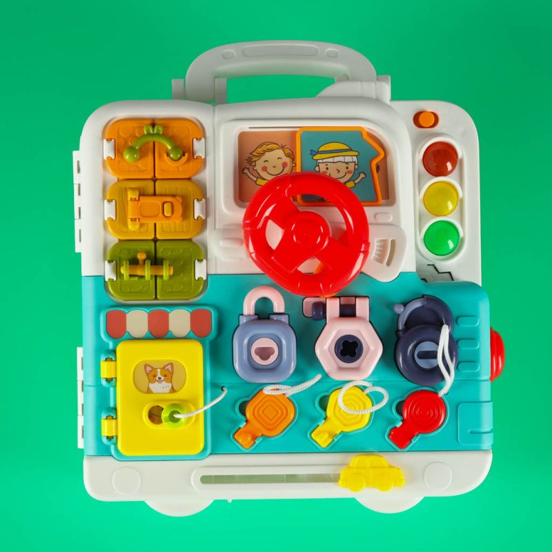 Tablica manipulacyjna sensoryczna montessori walizka pokrętła miś XXL światło dźwięk - obrazek 9