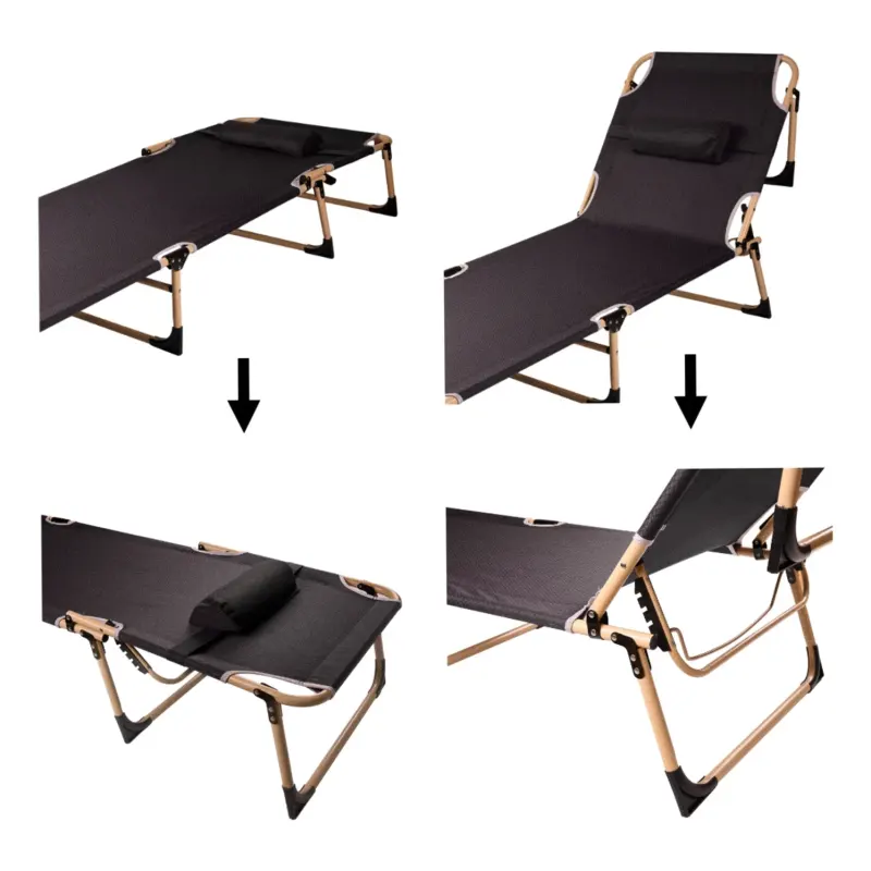 Łóżko polowe LUARO składane turystyczne kanadyjka leżanka z regulacją 193 cm szare - obrazek 5