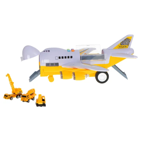 Transporter samolot + 6 aut pojazdy budowlane bok/przód