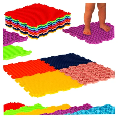 Mata sensoryczna puzzle montessori do masażu stóp 8 elementów kolorowe