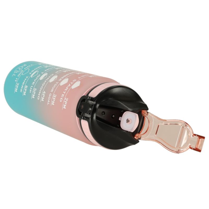 Butelka na wodę bidon ze słomką uchwytem miarką motywacyjną na siłownię BPA free Tritan 1l róż błękit - obrazek 6