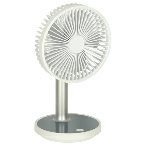 Wentylator biurkowy wiatrak przenośny bezprzewodowy USB z akumulatorem regulowany 4 poziomy mocy LED 38cm biały