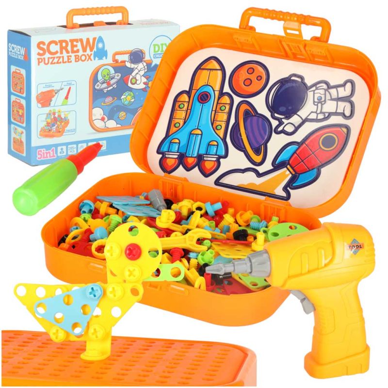 Klocki konstrukcyjne układanka w walizce kreatywna mozaika + wkrętarka kosmos - obrazek 12