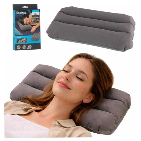 Poduszka dmuchana turystyczna welurowa BESTWAY 67121 szara