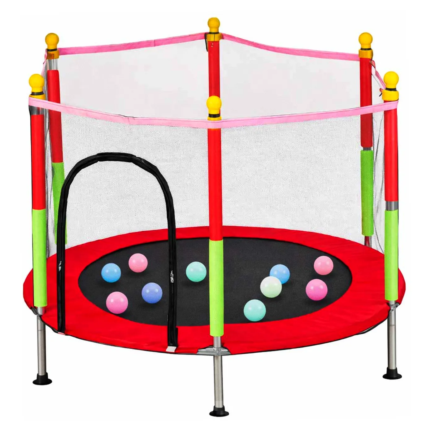 Trampolina do domu ogrodu dla dzieci siatka piłki 140cm 55inch czerwona - obrazek 6