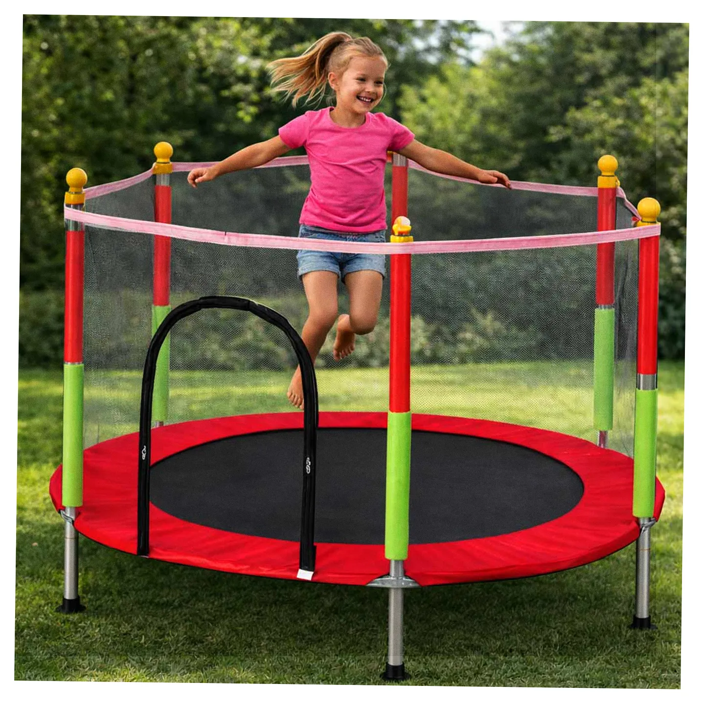 Trampolina do domu ogrodu dla dzieci siatka piłki 140cm 55inch czerwona - obrazek 8