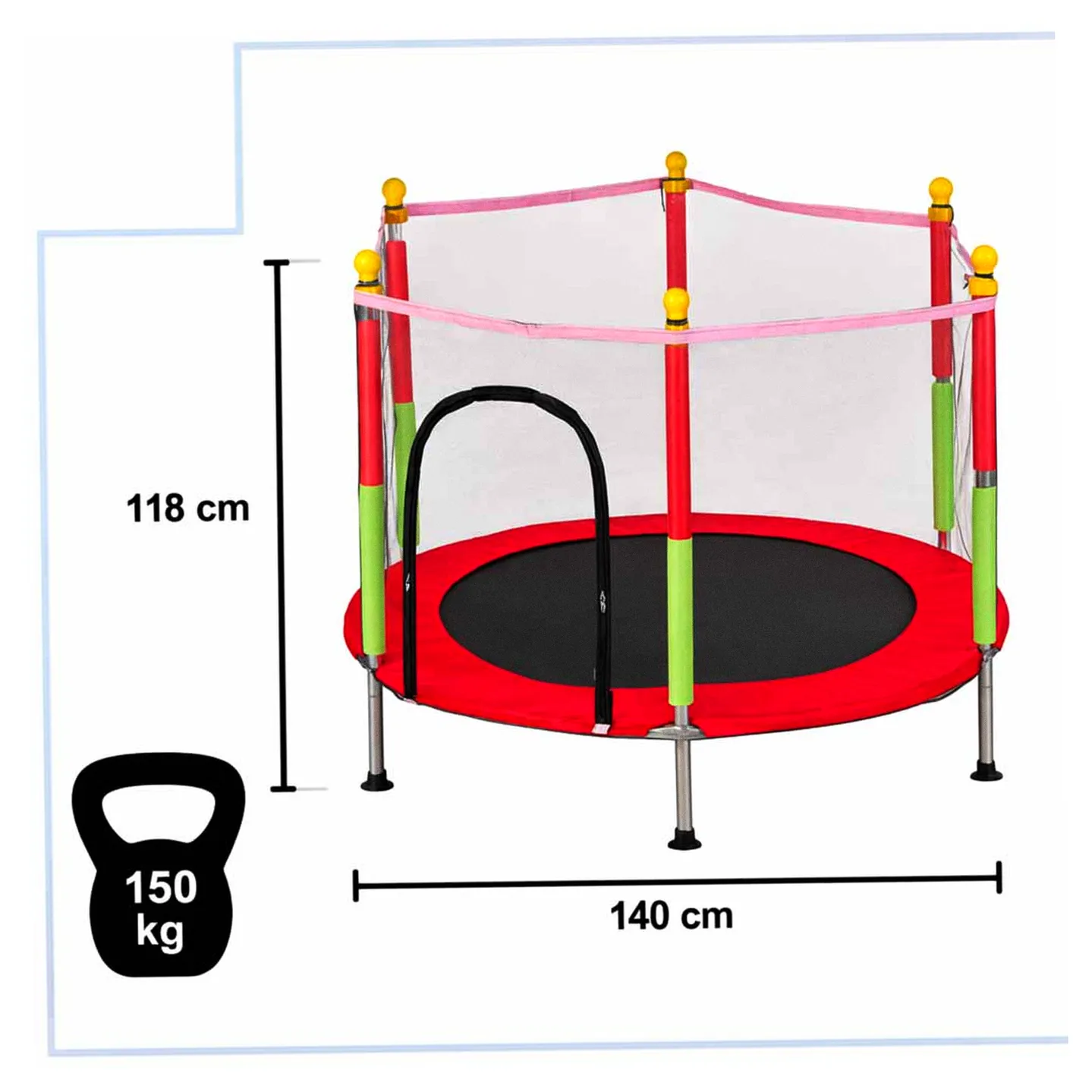 Trampolina do domu ogrodu dla dzieci siatka piłki 140cm 55inch czerwona - obrazek 9