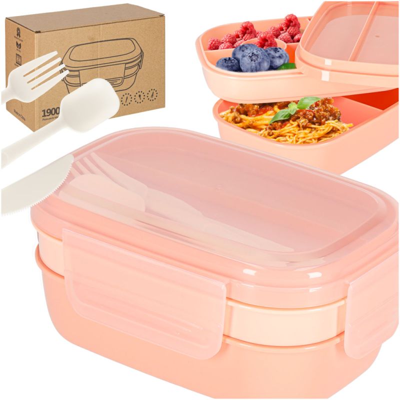 Lunch box śniadaniówka pudełko śniadaniowe z przegródkami dzielone 1900ml pomarańczowe - obrazek 11