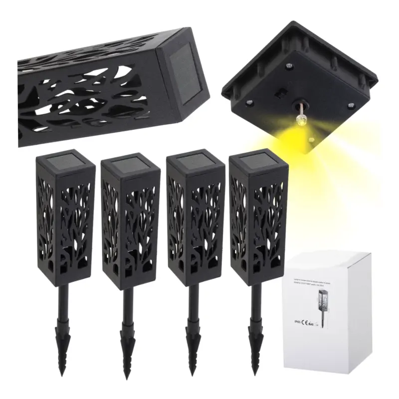 Lampa solarna ogrodowa ażurowa latarenka lamion LED czujnik zmierzchu wbijana 4szt.