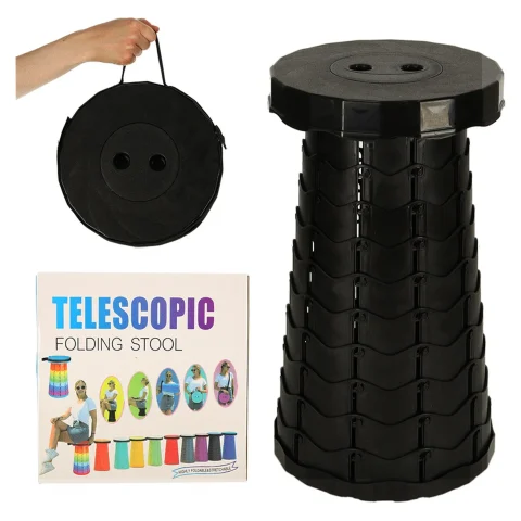 Krzesło składane taboret teleskopowy turystyczny przenośny czarny 200kg