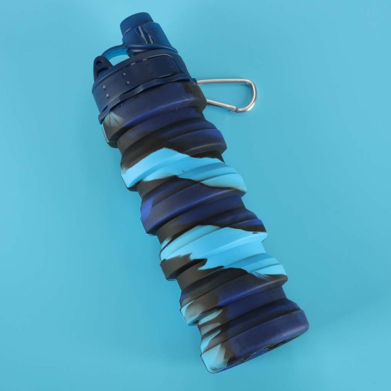 Butelka na wodę bidon silikonowy składany z uchwytem BPA FREE 500ml niebieski - obrazek 13
